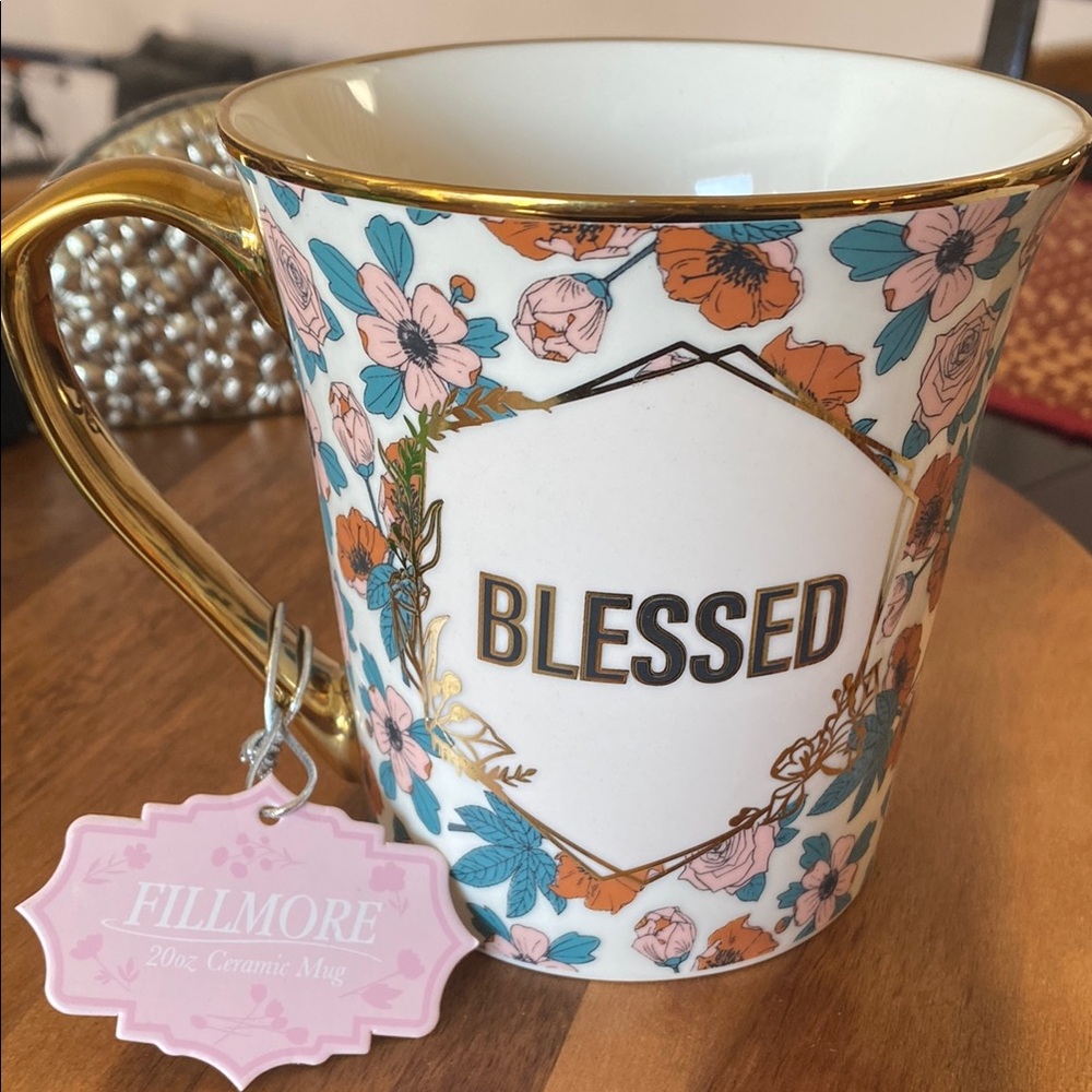 Fillmore Floral Ceramic Mug with Gold Handle